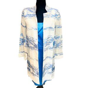 Worth 2 Piece New York Cobalt Silk Dress Mesh Jacket Womens 12 Linen M Jacket